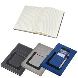 מחברת עסקים A5 עם תא קדמי לסלולר, כרטיסי ביקור ועט